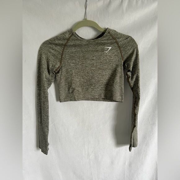 Gymshark Vital Seamless Long Sleeve Crop Top Green Heather size M - Picture 1 of 7